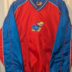 VTG Kansas Jayhawks KU Pullover Jacket Blue Mens Size L G-lll Sports Carl Banks